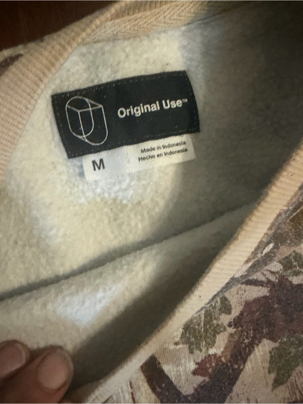 Original Use Cream Sherpa-Lined Crewneck with Pink and Green Floral Trim